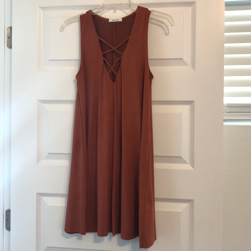 Suede rust colored sleeveless dress